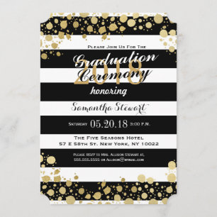 Elegant Modern Faux Gold Splatters and Stripes Invitation