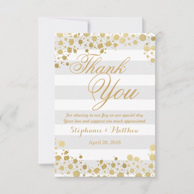 Elegant Modern Faux Gold Splatters and Stripes Thank You Card (Front)
