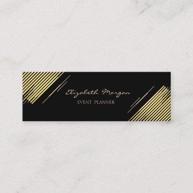 Elegant  Modern ,Faux Gold,Stripes,Black Mini Business Card (Front)