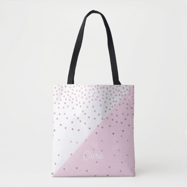 Elegant modern faux rose gold glitter confetti tote bag (Front)