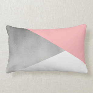 elegant modern faux silver blush pink geometric lumbar cushion