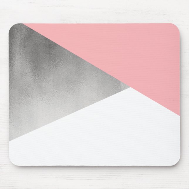 elegant modern faux silver blush pink geometric mouse pad (Front)