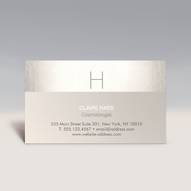 Elegant Modern Faux Silver Foil and Taupe Monogram Business Card (Creator Uploaded)