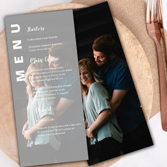 Elegant Modern Faux Vellum Photo Wedding Party Menu (Elegant Modern Faux Vellum Photo Wedding Party Menu)