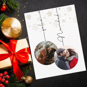 Elegant Modern Feliz Navidad Photo & Snowflakes Postcard