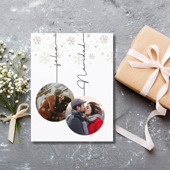 Elegant Modern Feliz Navidad Photo & Snowflakes Postcard (Creator Uploaded)