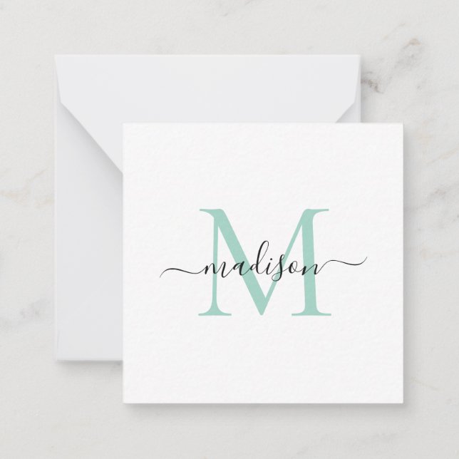 Elegant Modern Feminine Monogram Script Mint Green Card (Back)