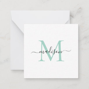 Elegant Modern Feminine Monogram Script Mint Green Card