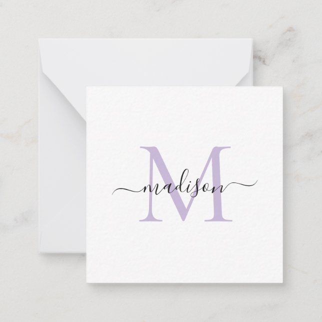 Elegant Modern Feminine Monogram Script Purple Card (Back)