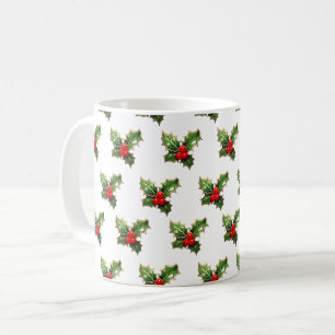 Elegant Modern Festive Holly Christmas Pattern Coffee Mug