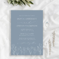 Elegant Modern Flora Dusty Blue Wedding Invitation