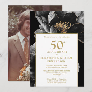 Elegant Modern Floral 50th Anniversary Photo Invitation