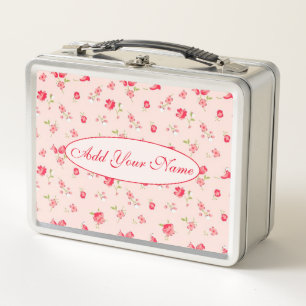 Elegant Modern Floral Add Your Text Metal Lunch Box