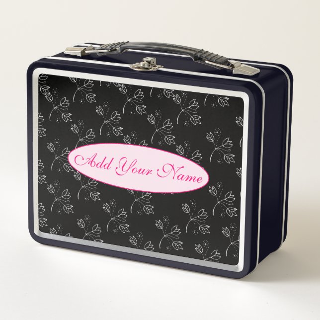 Elegant Modern Floral Add Your Text Metal Lunch Box (Front)