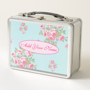 Elegant Modern Floral Add Your Text Metal Lunch Box