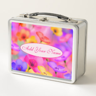 Elegant Modern Floral Add Your Text Metal Lunch Box