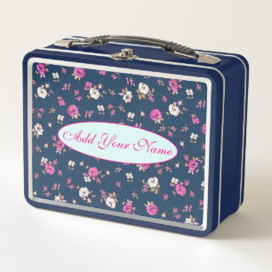 Elegant Modern Floral Add Your Text Metal Lunch Box
