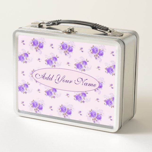 Elegant Modern Floral Add Your Text Metal Lunch Box (Front)