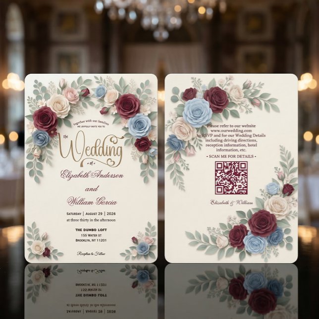 Elegant Modern Floral All In One QR Code Wedding Invitation (Creator Uploaded)