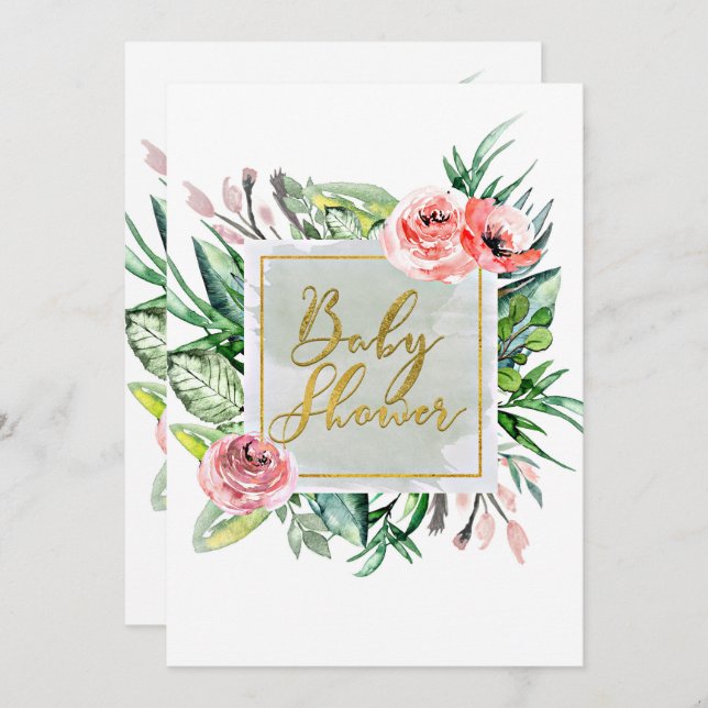 Elegant Modern Floral Baby Shower Invitations (Front/Back)