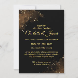Elegant Modern Floral Black Wedding Invitations