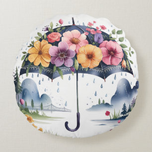 Elegant, Modern Floral Bloom Umbrella Round Cushion
