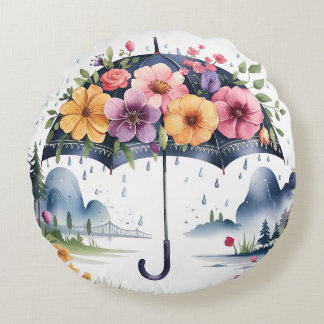Elegant, Modern Floral Bloom Umbrella  Round Cushion