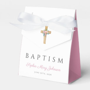 Elegant Modern Floral Cross Baptism  Favour Box