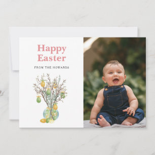 Elegant Modern Floral Easter Happy Easter Photo Holiday Card