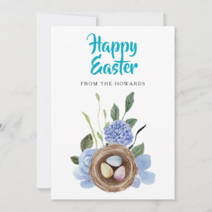Elegant Modern Floral Easter Happy Easter Photo Holiday Card
