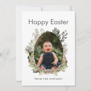Elegant Modern Floral Easter Happy Easter Photo Holiday Card