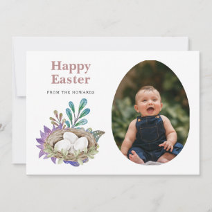 Elegant Modern Floral Easter Happy Easter Photo Holiday Card