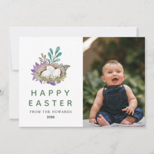 Elegant Modern Floral Easter Happy Easter Photo Holiday Card