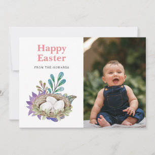 Elegant Modern Floral Easter Happy Easter Photo Holiday Card