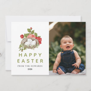 Elegant Modern Floral Easter Happy Easter Photo Holiday Card