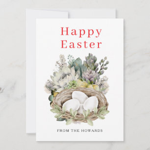 Elegant Modern Floral Easter Happy Easter Photo Holiday Card