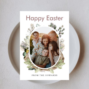 Elegant Modern Floral Easter   Happy Easter Photo Holiday Card