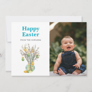 Elegant Modern Floral Easter Happy Easter Photo Holiday Card