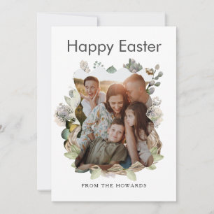 Elegant Modern Floral Easter Happy Easter Photo Holiday Card