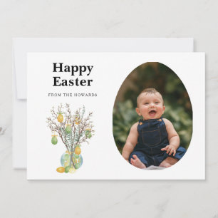 Elegant Modern Floral Easter Happy Easter Photo Holiday Card