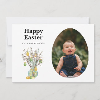 Elegant Modern Floral Easter | Happy Easter Photo Holiday Card