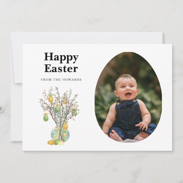 Elegant Modern Floral Easter | Happy Easter Photo Holiday Card (Front)