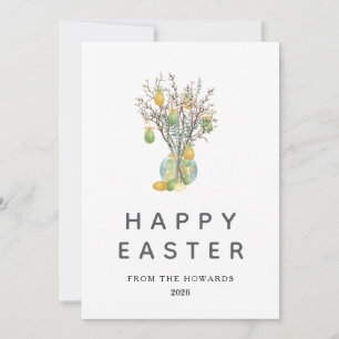 Elegant Modern Floral Easter Happy Easter Photo Holiday Card