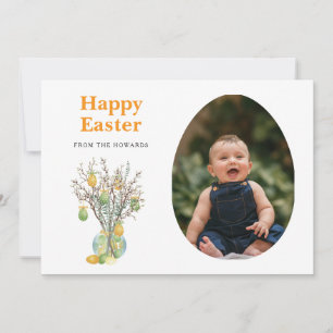Elegant Modern Floral Easter Happy Easter Photo Holiday Card