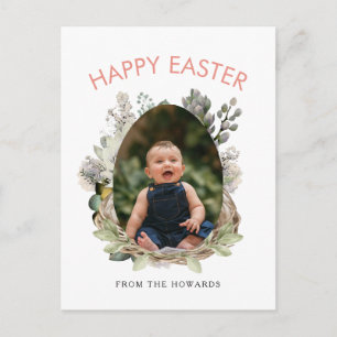 Elegant Modern Floral Easter Happy Easter Photo Holiday Postcard