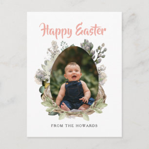 Elegant Modern Floral Easter Happy Easter Photo Holiday Postcard
