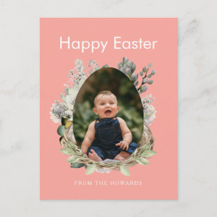 Elegant Modern Floral Easter Happy Easter Photo Holiday Postcard
