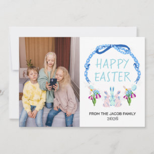 elegant modern Floral Easter one family photo Holiday Card