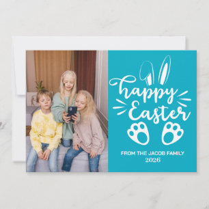 elegant modern Floral Easter one family photo Holiday Card