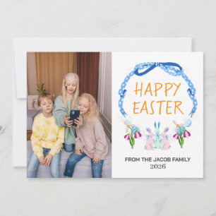 elegant modern Floral Easter one family photo Holiday Card